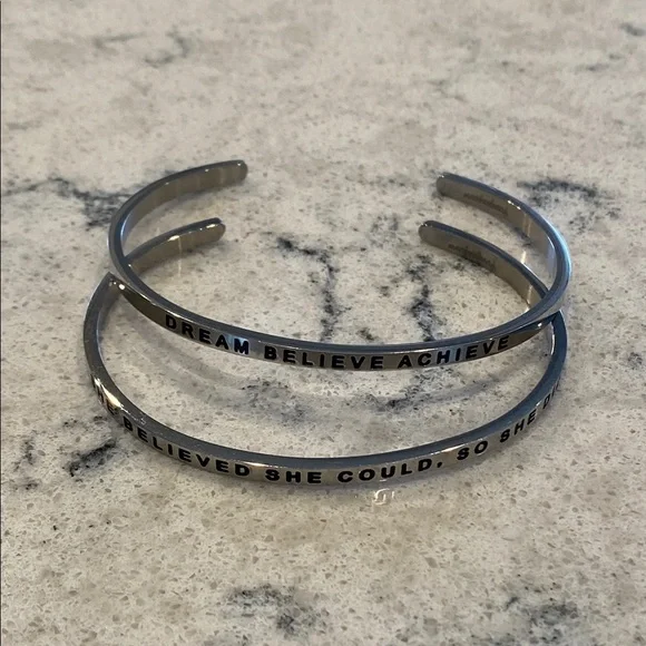 MantraBand Bracelets Inspirational Silver Cuff Bracelet Set - Picture 2 of 6